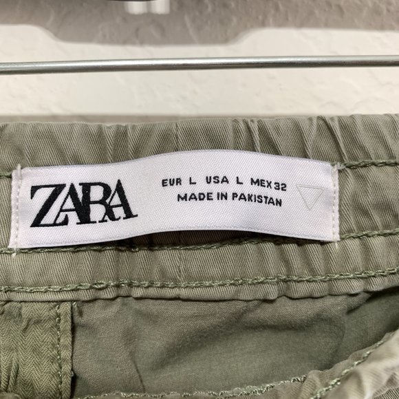 ZARA Jogger Khaki Green Mens Large Elastic Waist Drawstring Cotton Blend - Picture 7 of 16